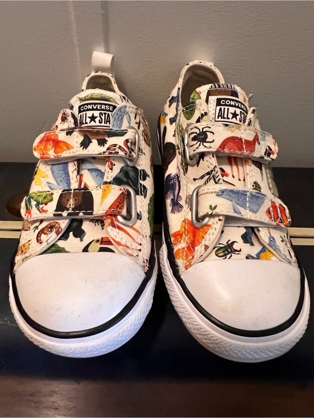Converse Kids White Low Top Sneakers with Colorful Animal Print